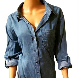 Westbound Indigo Roll sleeve NWT top size L